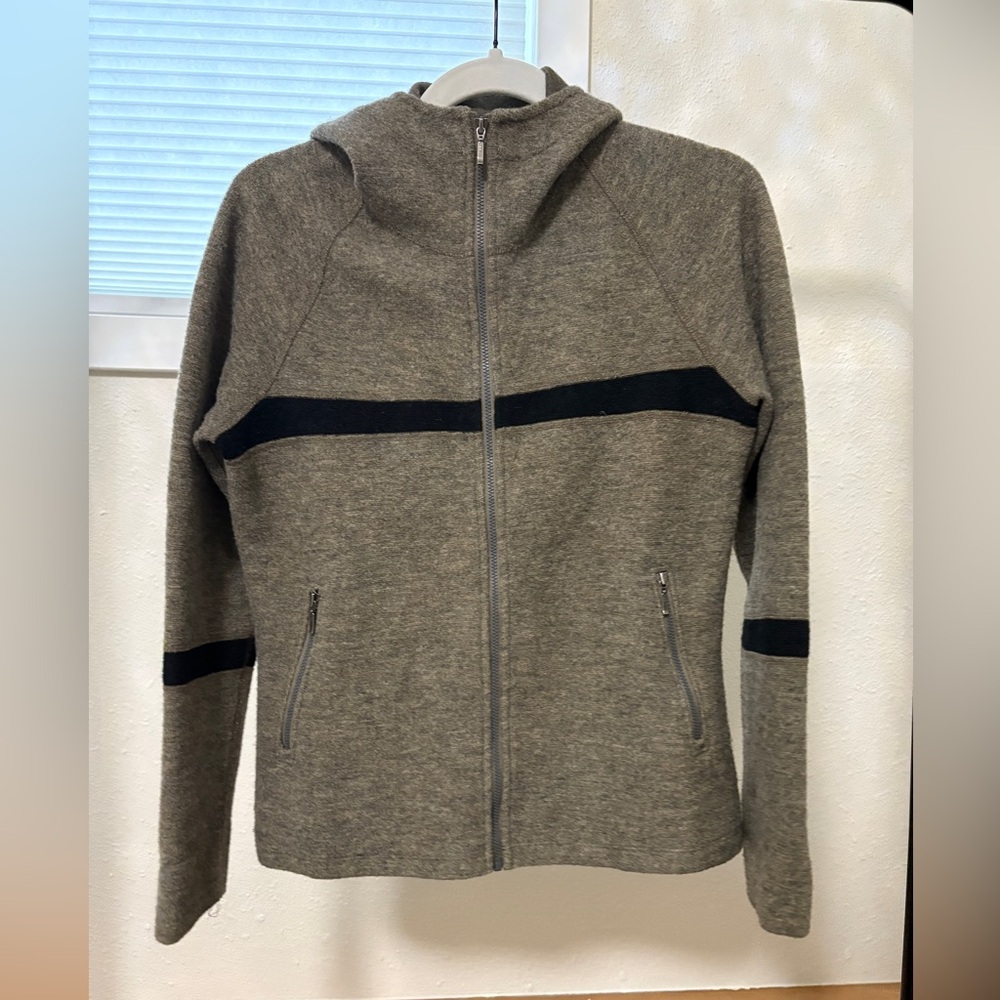 EUC Greige and Black Wool Zip-Up Hoodie
